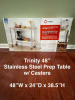 NIB Trinity 48” Stainless Steel Table w/ Casters