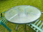 Outdoor round green glass table with 2 chairs set