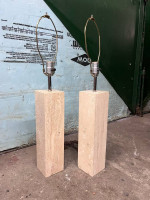 Pair Travertine Marble Table Lamps Raymor Nessen Knoll Modern Mid Century