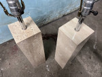 Pair Travertine Marble Table Lamps Raymor Nessen Knoll Modern Mid Century