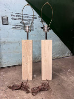 Pair Travertine Marble Table Lamps Raymor Nessen Knoll Modern Mid Century