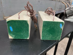 Pair Travertine Marble Table Lamps Raymor Nessen Knoll Modern Mid Century
