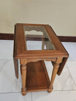 Vintage Oak Drop Leaf Table With Glass Center