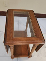 Vintage Oak Drop Leaf Table With Glass Center