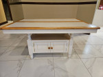 White Wood/White Tile Top Extendable Square Dining Table