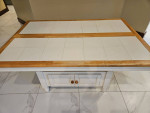 White Wood/White Tile Top Extendable Square Dining Table
