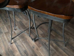High top table, 2 chairs wrought iron and wood
