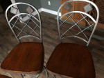 High top table, 2 chairs wrought iron and wood
