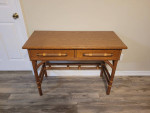 MCM 2 Drawer Rattan Style Desk/Hall Console Table w/Wicker Accents
