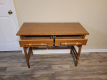 MCM 2 Drawer Rattan Style Desk/Hall Console Table w/Wicker Accents