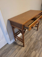 MCM 2 Drawer Rattan Style Desk/Hall Console Table w/Wicker Accents