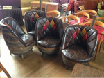 Whiskey Barrel Furniture: Four (4) Chairs and Low Glass Top Table
