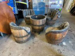 Whiskey Barrel Furniture: Four (4) Chairs and Low Glass Top Table