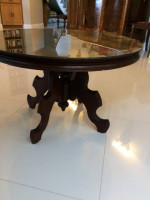 Antique Victorian Round Glass Wood Coffee Table