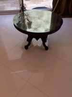 Antique Victorian Round Glass Wood Coffee Table