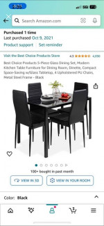 Black glass table +4 leather chairs