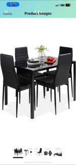 Black glass table +4 leather chairs