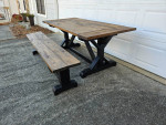 Rustic farmhouse dining / kitchen table and bench