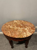 Vintage Ornate Chinoiserie Asian Oriental Oval Marble Top Table