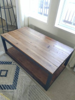 Solid wood and metal frame coffee table, 350lbs weight capacity