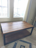 Solid wood and metal frame coffee table, 350lbs weight capacity