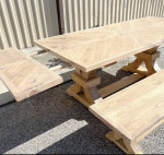 Custom Dining Table Solid Wood Set Modern Rustic Farmhouse Bench Chair