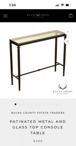 High Quality Bronzed Finish Metal Frame Console Table with Thick Glass Top