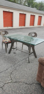 UNIQUE POLISHED STEEL TABLE AND CHAIR SET FOR TWO