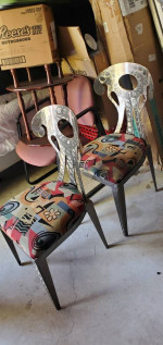 UNIQUE POLISHED STEEL TABLE AND CHAIR SET FOR TWO