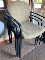 Very small gray table and 4 stackable chairs