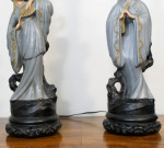 Midcentury Chinoiserie Figural Table Lamps Chalkware Asian Couple Pair