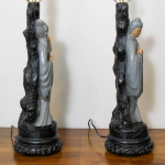 Midcentury Chinoiserie Figural Table Lamps Chalkware Asian Couple Pair