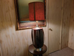 Vtg Mid Century Modern LAWRIN Bent Walnut Wood Acrylic Table Lamp