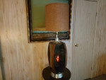 Vtg Mid Century Modern LAWRIN Bent Walnut Wood Acrylic Table Lamp