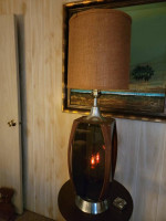 Vtg Mid Century Modern LAWRIN Bent Walnut Wood Acrylic Table Lamp