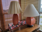 2 Orange Ceramic Table Lamps With Shades