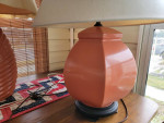 2 Orange Ceramic Table Lamps With Shades