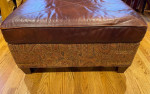 Leather & Chenille Ottoman / Coffee Table with Storage
