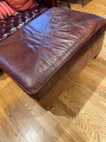 Leather & Chenille Ottoman / Coffee Table with Storage