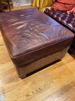 Leather & Chenille Ottoman / Coffee Table with Storage