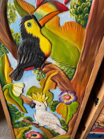 New Wood fold down dining table Exotic birds curio cabinet 6ft 3” H