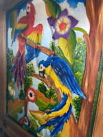 New Wood fold down dining table Exotic birds curio cabinet 6ft 3” H