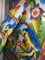 New Wood fold down dining table Exotic birds curio cabinet 6ft 3” H