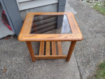 Mersman oak glass top accent table