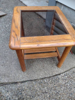 Mersman oak glass top accent table