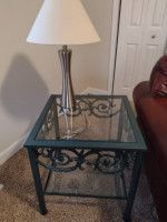 Wrought iron glass top Ethan Allen side table table