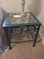 Wrought iron glass top Ethan Allen side table table