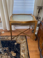 Marge Carson Gold Metal Glass Side End Accent Table