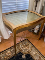 Marge Carson Gold Metal Glass Side End Accent Table