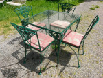 Wrought Iron Dining Set Woodard Rose Table with 4 Chairs Porch Bistro